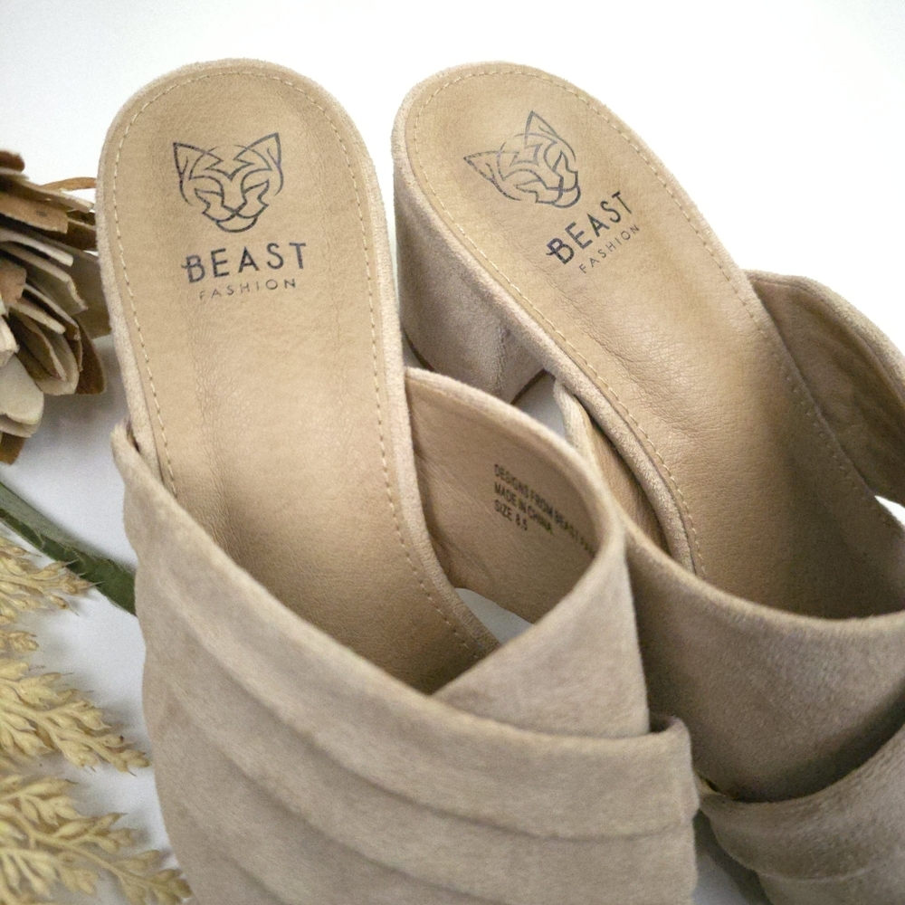 Beast Fashion Women's Tan Suede Mules Sz 8.5 - Picture 3 of 7